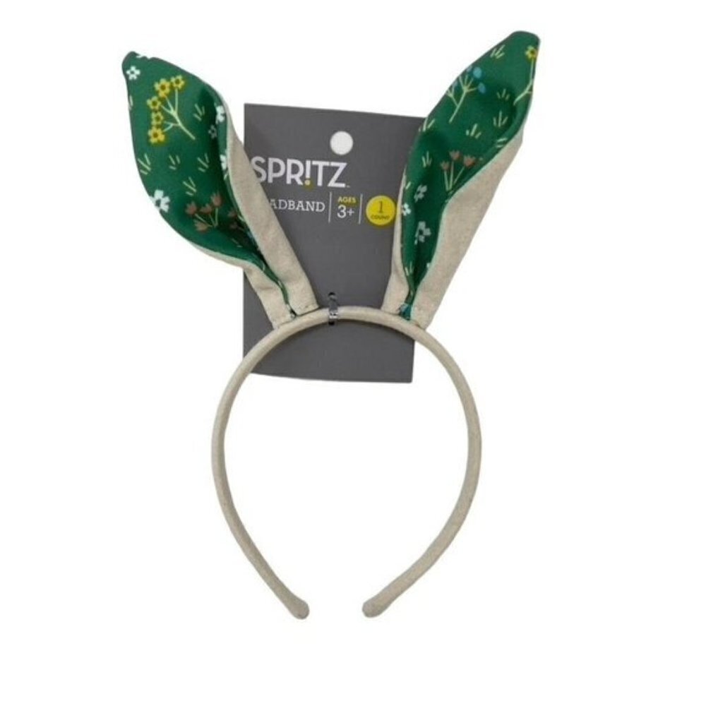 Spritz Floral Bunny Ears Headband - Natural/Green (1 Piece) Canvas Cottage Core - Picture 2 of 4